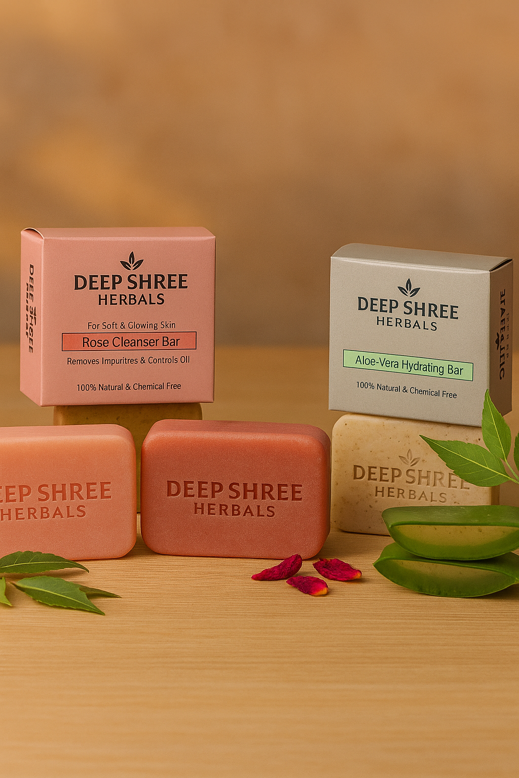 Deep Shree Herbals Soap Bar Combo (D-Tan , Rose, Ubtan, Multani Mitti , Neem Tulsi & Aloe Vera ) – 70g Each – Pack of 6 | Natural & Herbal Soap for Glowing and Healthy Skin