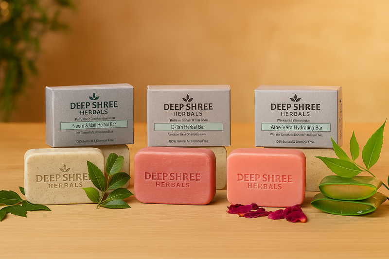 Deep Shree Herbals Soap Bar Combo (D-Tan , Rose, Ubtan, Multani Mitti , Neem Tulsi & Aloe Vera ) – 70g Each – Pack of 6 | Natural & Herbal Soap for Glowing and Healthy Skin